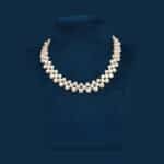 Zig zag button pearl necklace set in white