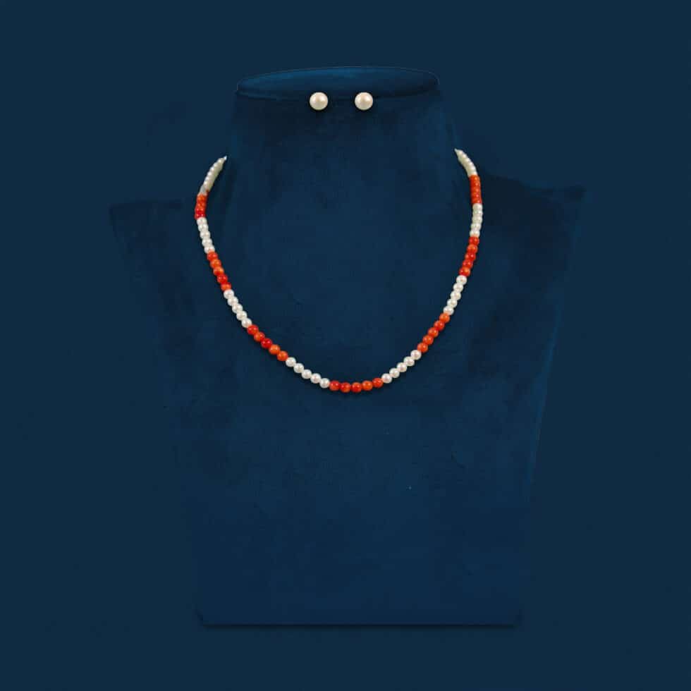coral and pearls 1line necklace
