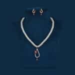 pink stone pendant pearl necklace set