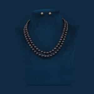Two layer real round black pearls set