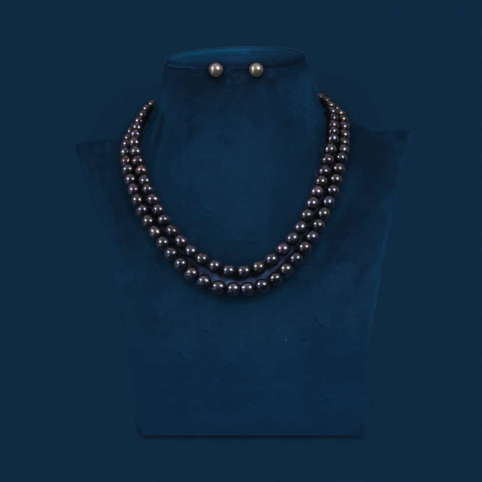 Two layer real round black pearls set