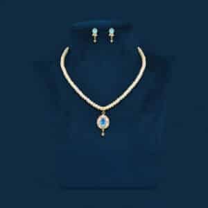 sky blue stone pendant pearl necklace set
