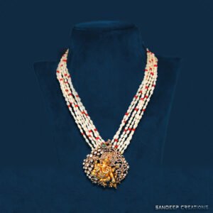 925 silver moissanite ganesh ji pendant pearl necklace set