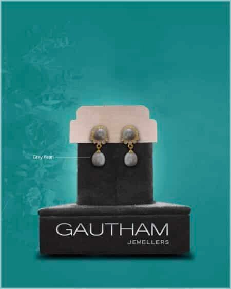 CZ Drop Earrings Grey Pearl